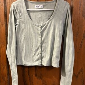Hollister Gray Ribbed Long Sleeve Button Down Shirt